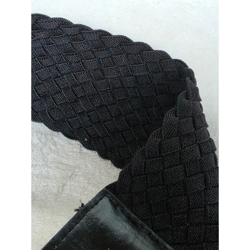 Apt. 9 Womens Black Woven Stretch Belt Wide Elastic Faux Leather Trim S/M